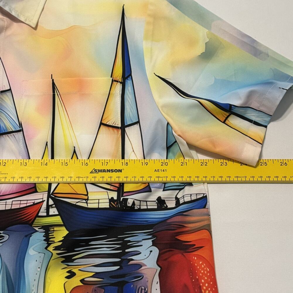 Royaura Men's Hawaiian Short Sleeve Medium Multi Color Sail Boat Print Shirt - Picture 5 of 14